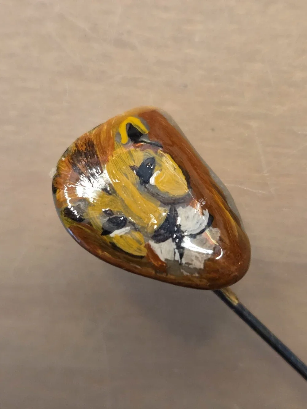 Vintage Hand Painted Lion Artisan Stick Pin Banded Stone 2.5